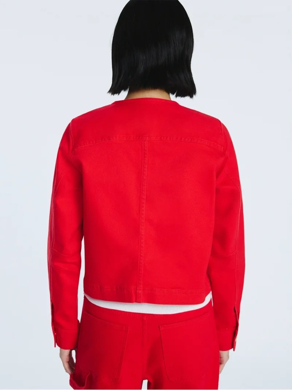 Free Assembly Women's Red Collarless Denim Jacket Size XS - Picture 3 of 8